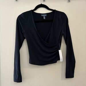 NWT ModCloth Black Ballet Class Wrap Long-Sleeve Top
